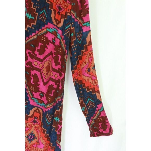 Billabong Tribal Aztec Tunic Top Button Front Long Sleeve Beachy Womens Small - Picture 7 of 8